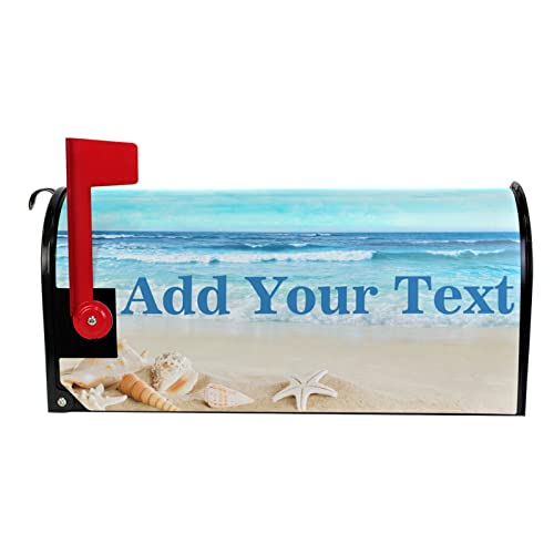 Sandy Beach with Shells in The Blue Sky Customized Mailbox CoversAdd Pictures Text Design Personalized Magnetic Post Box Cover Wraps for Garden Yard Decor