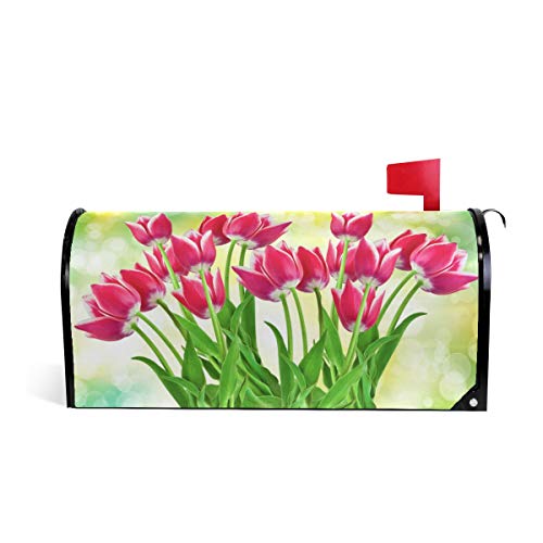 WOOR Spring Summer Tulip Flowers Magnetic Mailbox Cover Spring MailWraps Garden Yard Home Decor for Outdoor Standard Size18x 208