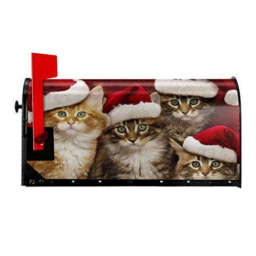 Christmas Cats Mailbox Cover  Merry Christmas Santa Cat Magnetic Mailbox Wraps Welcome Winter Kitten Post Letter Box Cover Garden Home Christmas Decorations Post Box Cover Wrapped 18 x 21
