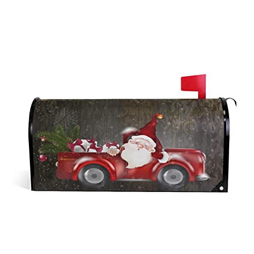 Christmas Red Truck Mailbox Cover Santa Claus Magnetic Mail Wraps Post Letter Box Cover for Garden Yard Home Decor 21 X 18
