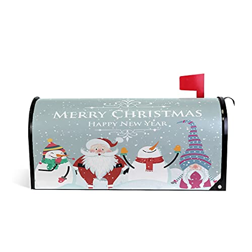 Christmas and Happy New Year Magnetic Mailbox Cover Gnomes Santa Snowafall Mailbox Wrap Post Letter Box Cover Home Decorative for Standard Mailboxes