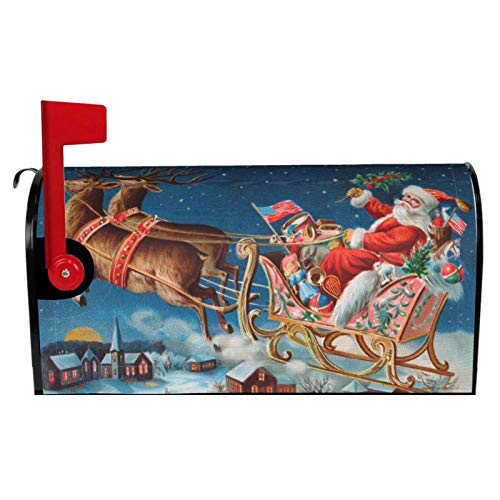 Dujiea Christmas Santa Claus Reindeer Mailbox Cover Mailbox Wraps Waterproof Mailbox Covers Magnetic Post Box Cover Large Size 255(L) x 21(W) Garden Yard Outside Farmhouse Home Decor