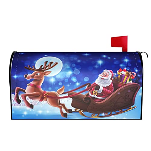 Ouqiuwa Christmas Santa Clause Reindeer Under The Full Moon Welcome Magnetic Mailbox Cover Mailbox Wrap Decorative for Garden Yard Home 21x18 in