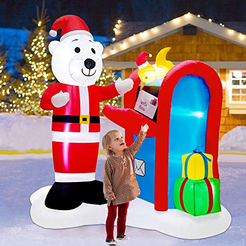 Twinkle Star 6FT Christmas Inflatables Decorations Lighted Polar Bear Mailing Letter to Santa Scene Mailbox Blow Up Indoor Outdoor Xmas Decor Lawn Yard Garden Decor