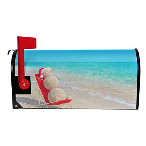 WIHVE Sandy Snowman Santa Hat Beach Magnetic Mailbox Covers Large Mail Box Wraps