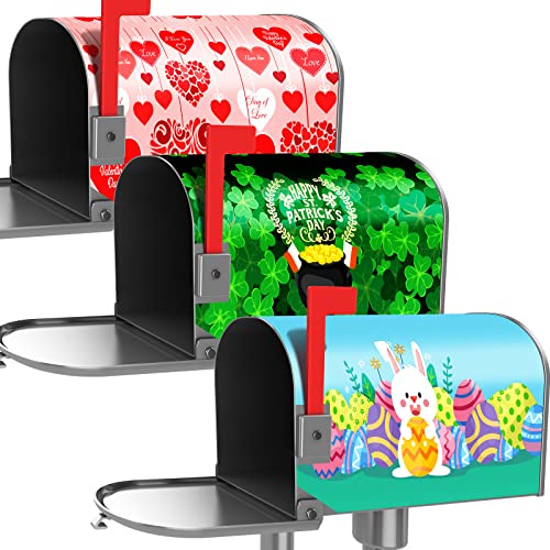 3 Pieces Magnetic Mailbox Cover Include Valentines Heart Mailbox Wraps St Patricks Day Mailbox Covers Funny Easter Bunny Mailbox Decor Mailbox Post Cover for Garden Yard Outdoor Decor 18 x 208 Inch
