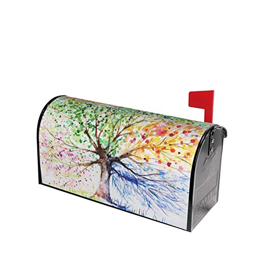 Deaowangluo Watercolor Style Tree with Colorful Blooming Branches Mailbox Covers Standard Size Four Seasons Theme Magnetic Mail Cover Letter Post Box 21 Lx 18 W