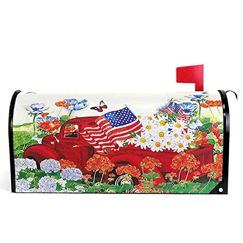 Pfrewn Spring Flowers Truck Butterfly Mailbox Cover Magnetic Standard Size Sunflowers Daisy American Flag Letter Post Box Cover Wrap Decoration Welcome Home Garden Outdoor 21 Lx 18 W
