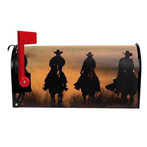 QPKML Cowboy Riding Bull Wooden Old Sign Western Style Wilderness at Sunset Meets US Postal Requirements Magnetic Mailbox Cover  21 W X18 L255 W X21 L