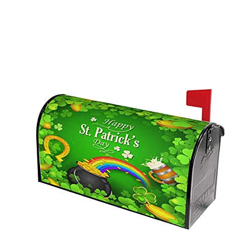Rainbow St Patricks Day Clover Mailbox Covers Standard Size Gold Coins Pot Shamrock Magnetic Mail Cover Letter Post Box 21x18 in Mailwrap for Outside Garden Home Decor