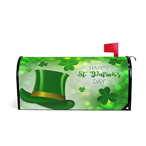 Wamika Happy Irish St Patricks Day Mailbox Cover Magnetic Standard SizedGreen Leprechauns Hat Shamrock Letter Post Box Cover Wrap Decoration Welcome Home Garden Outdoor 21Lx18W