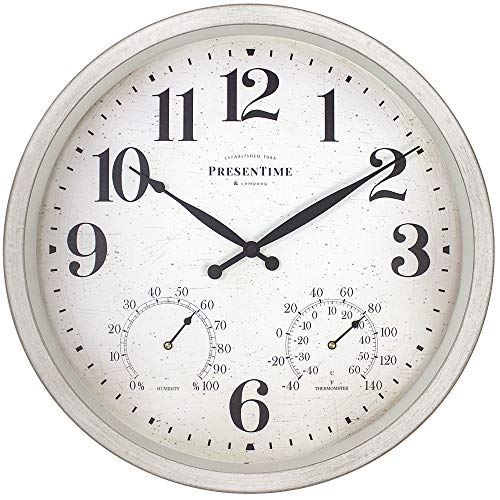 PresenTime  Co 16 Farmhouse Series inOutdoor Clock with Thermometer  Hygrometer Weathered White Color
