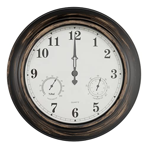 Pure Garden Wall Clock ThermometerIndoor Outdoor Gauge Bronze