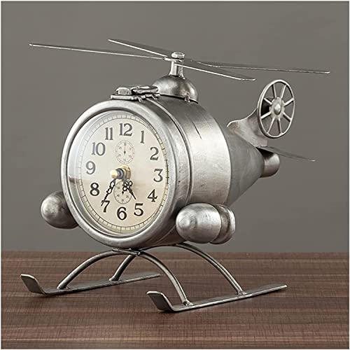 BDRKCC Table Clock Table Airplane Living Room Bedroom Desk Desktop Ornaments Retro Small Objects Nostalgic Wrought Iron (Color  Silver) (Color  Silver)