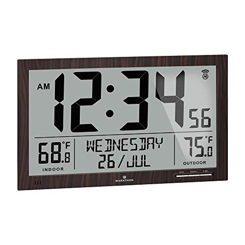 MARATHON Atomic Full Calendar Clock with Extra Large Digits Indoor and Outdoor Temperature