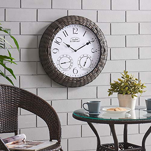 FirsTime  Co Everett Rattan Outdoor Clock American Crafted Dark Brown 24 x 325 x 24 