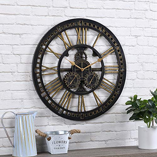 FirsTime  Co Gilded Gears Outdoor Clock American Crafted Brushed Gold 24 x 15 x 24 