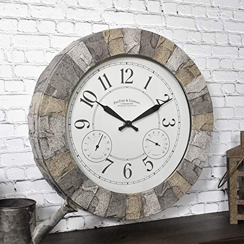 FirsTime  Co Stoneybrook Outdoor Clock American Crafted Light Gray 14 x 3 x 14 ()