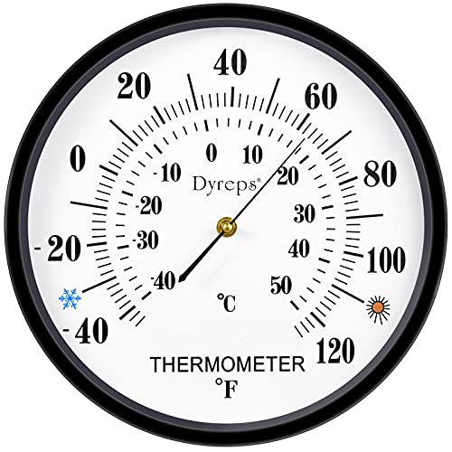 12 Inches Indoor Outdoor Thermometer Dyreps Outdoor Thermometers Large Numbers No Battery Needed Weather Thermometers with Stainless Steel Pointer Large Wall Thermometer Round 12 (1)