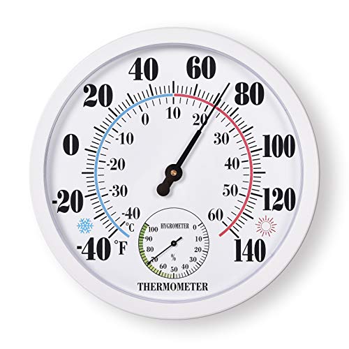 Indoor Outdoor Thermometer Large Wall Patio Weather Thermometer No Battery Required Hanging Decor (White)