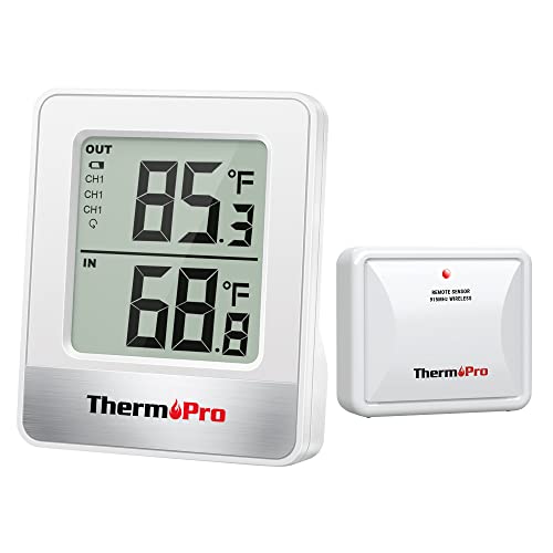ThermoPro Indoor Outdoor Thermometer Wireless TP200B Thermometer Indoor Outdoor with Temperature Sensor Up to 500FT Outdoor Thermometers for Patio Garden Cellar Home Room