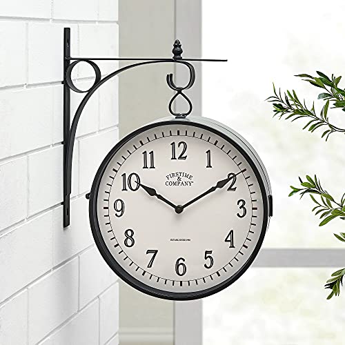 FirsTime  Co Black Fletcher 2Sided Indoor Outdoor Clock and Thermometer Metal 1525 x 375 x 19 inches