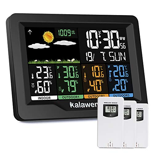 Kalawen Weather Station Wireless Indoor Outdoor Weather Stations with Multiple Sensors Home Digital Weather Stations Thermometer with Atomic ClockHumidity Thermometer Monitor Barometer