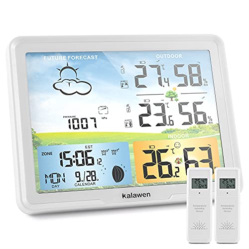 Weather Station Wireless Indoor Outdoor Multiple Sensors Digital Atomic Clock Weather Thermometer Temperature Humidity Monitor Forecast Weather Stations with Moon Phase