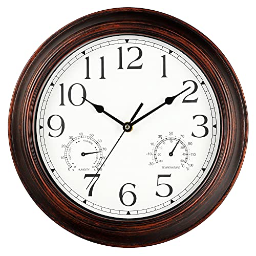 Wall Clock  12 Inch Retro Clock with Thermometers and Hygrometers  Completely Silent Quartz Movement  Battery Operated NonTicking Wall Clocks Decorative for Home Living Room Patio…