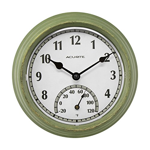AcuRite 02470 Rustic Green Outdoor Clock with Thermometer 85