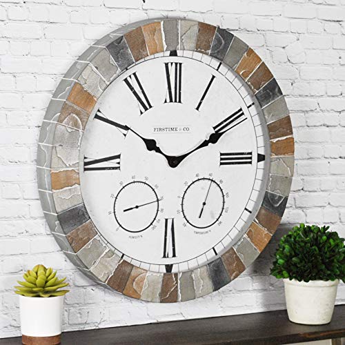 FirsTime  Co Garden Stone Outdoor Wall Clock 18 Faux Slate