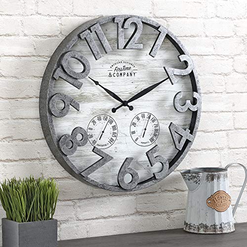 FirsTime  Co Shiplap Farmhouse Outdoor Wall Clock American Crafted Light Gray 18 x 25 x 18