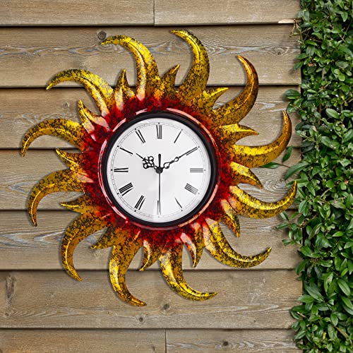 HOBYLUBY 16 Sun Indoor Outdoor Wall Clocks for Patio Waterproof Large Clock for Yard Garden Decorations