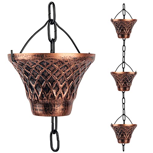 Hanayard Rain Chains for Gutter Decorative Downspouts Diverter Outdoor Metal Copper Plaid Garden Decor 85 FT