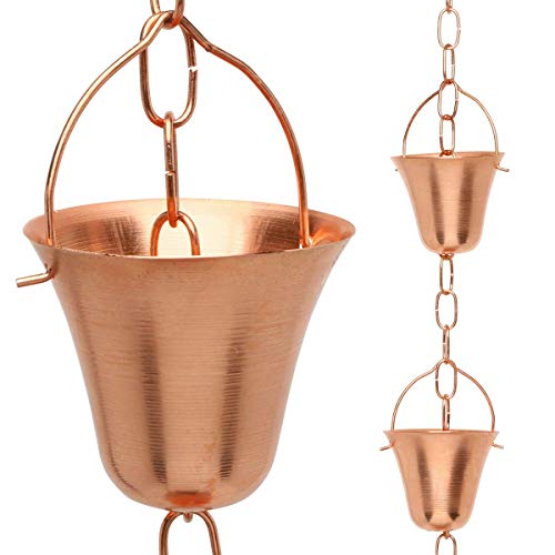 Marrgon Copper Rain Chain  Decorative Chimes  Cups Replace Gutter Downspout  Divert Water Away from Home for Stunning Fountain Display  65 Long for Universal Fit  Bell Style