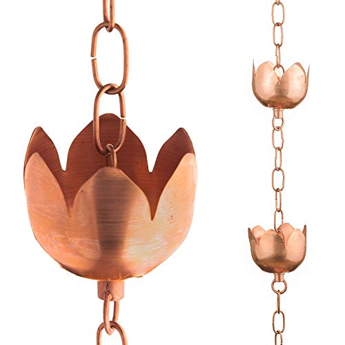 Marrgon Copper Rain Chain  Decorative Chimes  Cups Replace Gutter Downspout  Divert Water Away from Home for Stunning Fountain Display  65 Long for Universal Fit  Flower Style