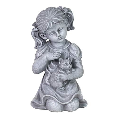 Exhart Child  Kitten Garden Statue  Imitation Stone Statue of Little Girl  Cat  Child Art Resin Decor Best for Porch Yard Patio and Garden 10 Stone Girl Statue Classic Garden Decor