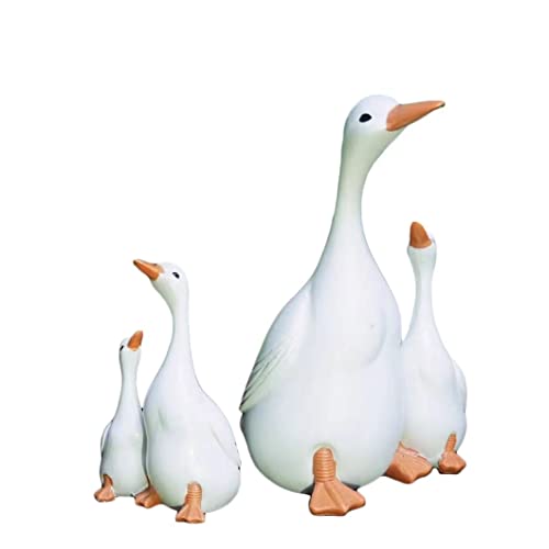 Outdoor Family Duck Statue Mother Child Duck Childrens Garden Statue for Garden Decoration White (S)