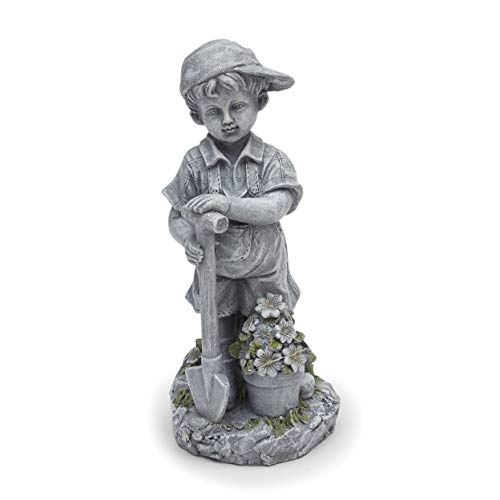 The Lakeside Collection Ceramic Solar Lighted Child Garden Statue for Outdoors  Boy