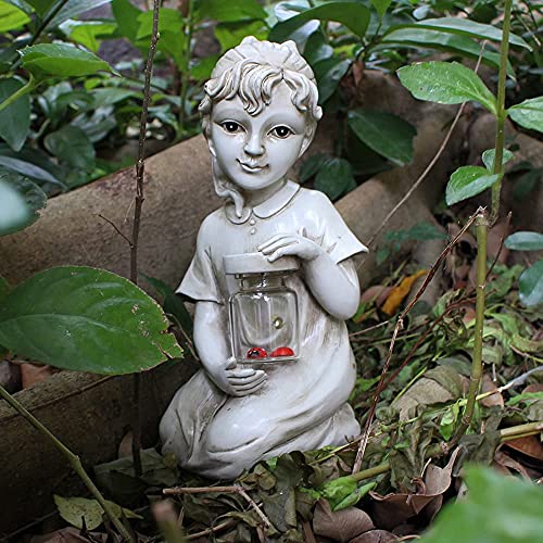 Tiemahun Garden Solar Children Statues  Boy  Girl Statues Creative Resin Kids Figurines Art Sculptures for Outdoor Lawn Patio Yard Decor Ornament Decoration Gift (Girl)