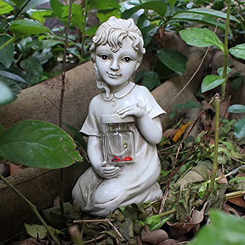 Tiemahun Garden Solar Children Statues  Boy  Girl Statues Creative Resin Kids Figurines Art Sculptures for Outdoor Lawn Patio Yard Decor Ornament Decoration Gift (Girl)