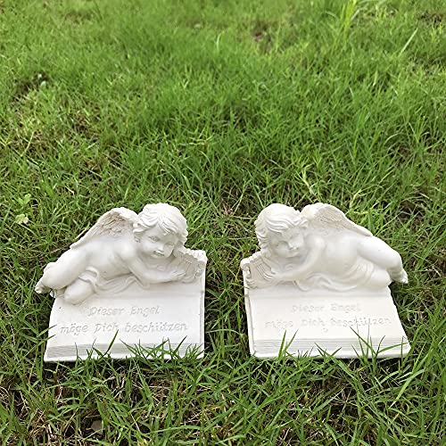 Gishima 2PCS Cherub Angel Statue Figurine Garden Guardian Angel Sculpture Wings Adorable Little Angel Memorial Statue