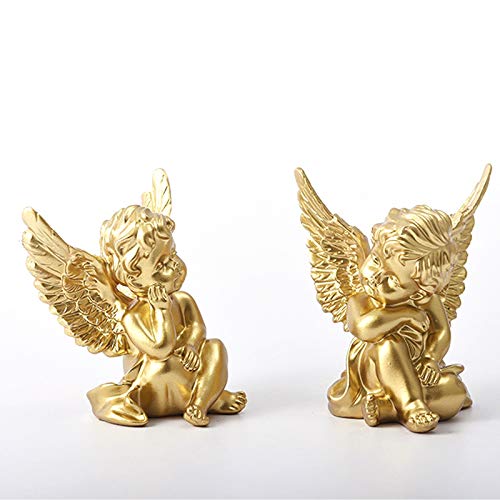 Lemonadeus Gold Angels Resin Cherubs Statue Figurine Indoor Outdoor Home Garden Decoration Adorable Angel Sculpture Cute Angel Collection Wings Angel Memorial Statue 425 (Set of 2 ) (Gold)