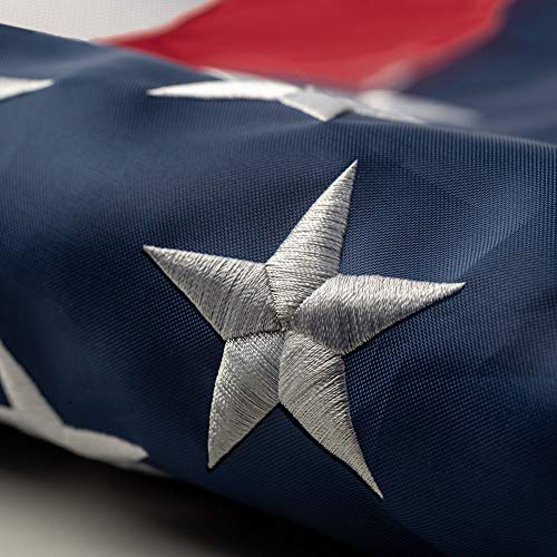 This 3x5 ft outdoor embroidered American flag is the most durableluxury embroidered star with brightly colored brass Grommets
