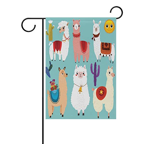 senya Cute Llamas Fabric Garden Flags Banner for Indoor  Outdoor Decoration Party 12 x 18 Double Sided100 Polyester