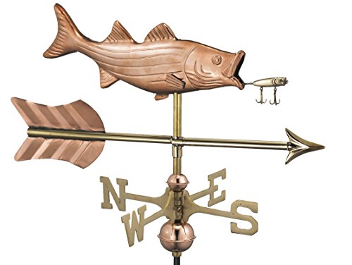 Good Directions Bass with Lure and Arrow Weathervane Includes Roof Mount Pure Copper Fish