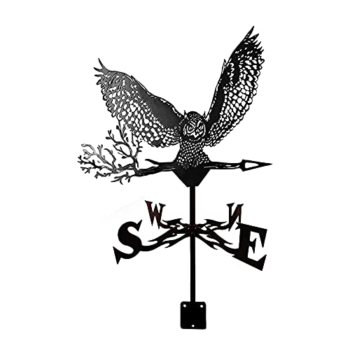 CNMJI Weather Vane Owl Silhouette Roof Mount Weathervane Stainless Steel Wind Direction Indicator Weathercock Outdoor Metal Bracket Garden Courtyard Decoration