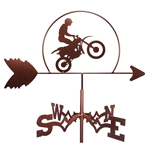 DFJU Motorcyclist Weather Vane Stainless Steel Weathervane Figurine Practical Wind Direction Indicator Measuring Tools Farm Scene Home Outdoor Garden Crafts Ornament (B)