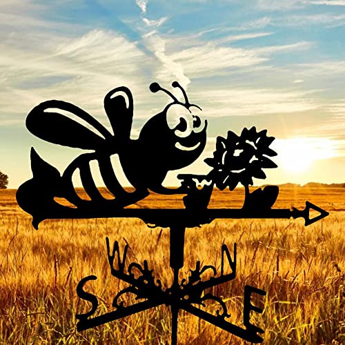 NUFR Bee Metal Weathervane Wind Direction Indicator for Outdoor Roof Installation Garden Decoration Stainless Steel Weathervane Measuring Tool for Farm Yard Gazebo Decorations