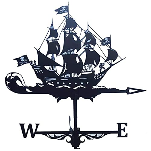 UYBAG Boat Weathervane Metal Stainless Steel Wind Vane Retro Weathercock Wind Direction Indicator Garden Patio Yard Ornament Decoration WeathervanePirate Ship